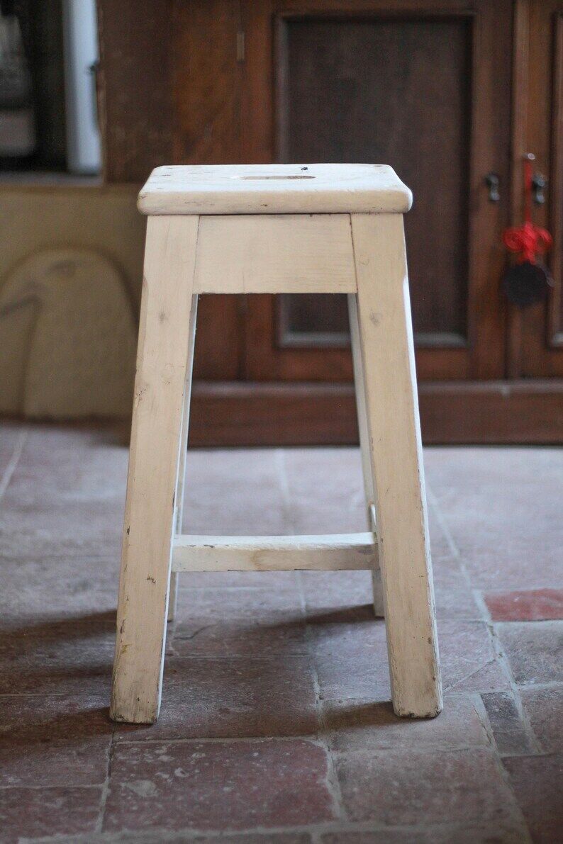 Vintage stool, farmhouse oak wood stool, accent stool, interior decor, wooden stool