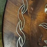 Wooden thuya catchall enhanced with metal wire and mother-of-pearl.