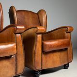 Set of 2 sheepskin club armchairs