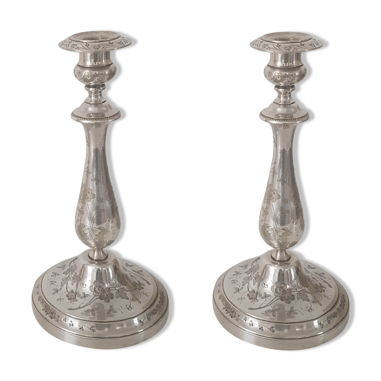 Pair of old candlesticks silver metal Christopfle
