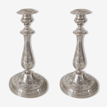 Pair of old candlesticks silver metal Christopfle
