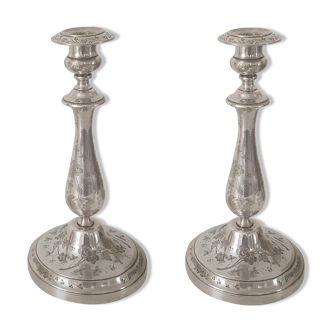 Pair of old candlesticks silver metal Christopfle