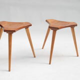Lot of 2 beech and elm stools, France, 1950s