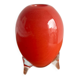 Murano Red Sommerso Hand-Blown Glass Vase with Clear Tripod Feet — Mid-Century 1960s