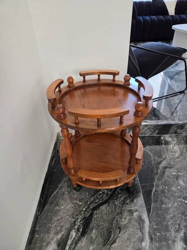 Vintage solid wood trolley on wheels