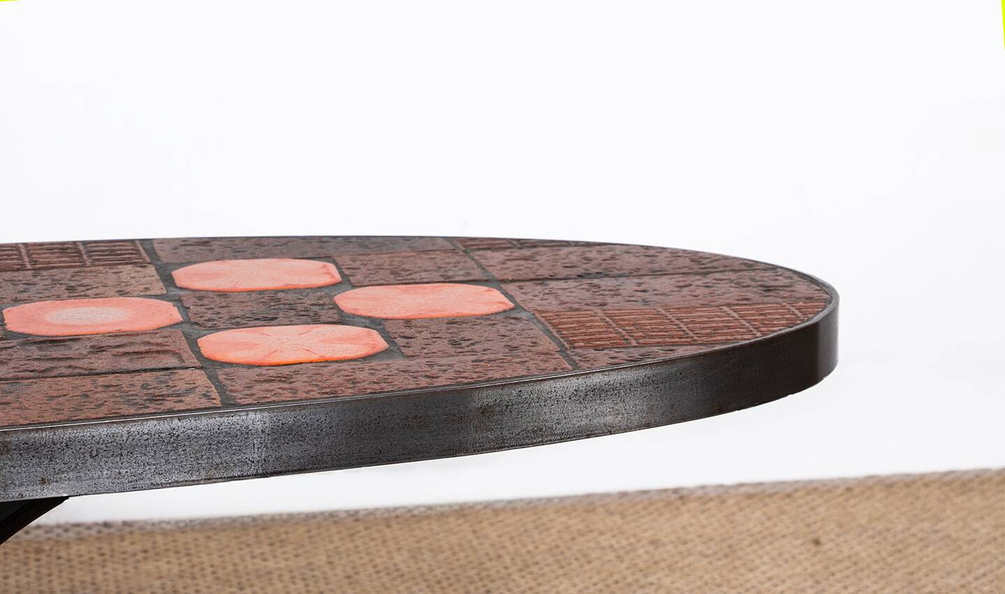 Coffee table in lava stone, ceramic and steel by Jean Jaffeux 1960.