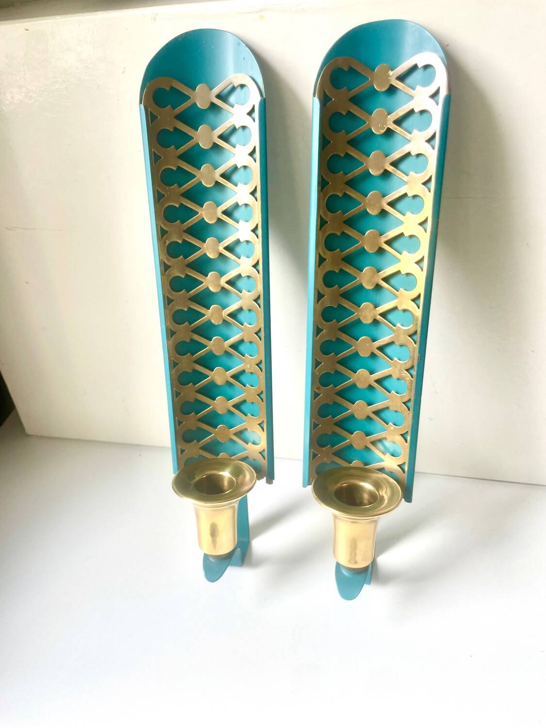 Swedish Grace Pair of Wall Candle holders Sconces in painted metal & b