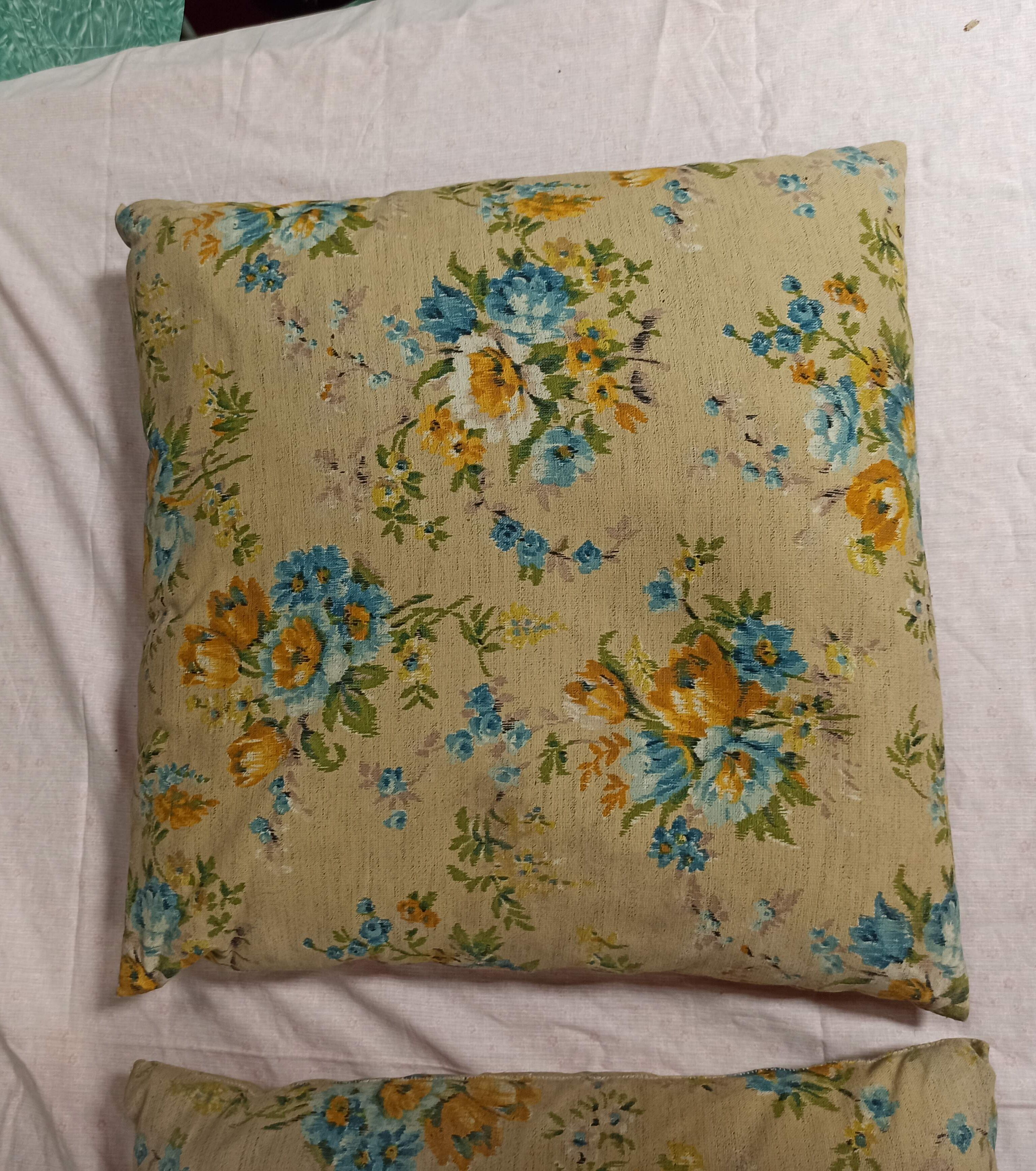 Pair of cushions feather down floral fabric old