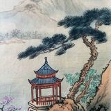 Pendant de tableaux anciens à l'encre de hine "paysages et et temple" signés