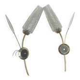 Paire d’appliques rétro en laiton et verre