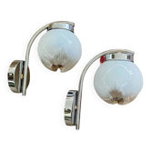 Paire d'appliques murales Mazzega Murano globe en verre et inox