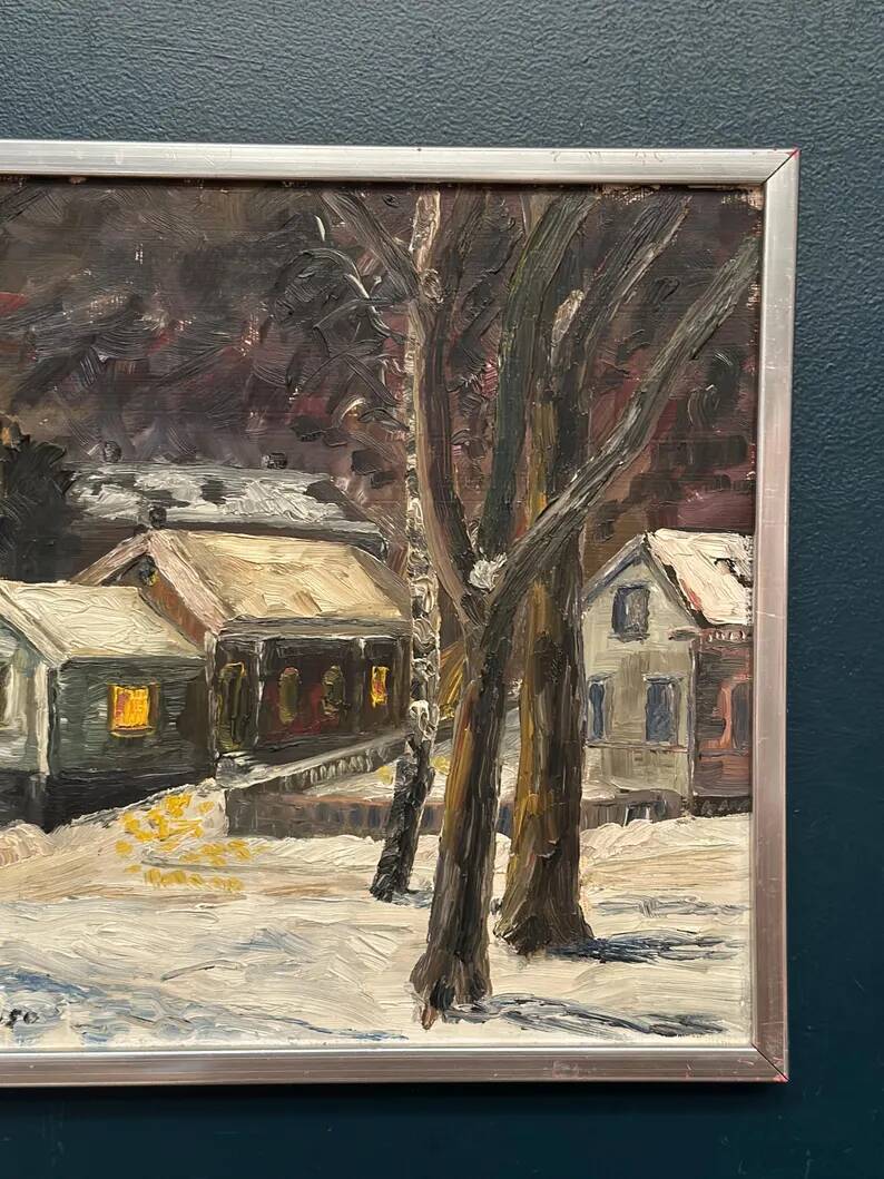 Original Swedish Oil on Panel – “Winter Landscape with House” by M. L. Jacobson – Signed – Vintage & Framed – 48 × 41 cm (18.9" × 16.1")