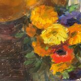 Still life with pourer and bouquet of flowers signed