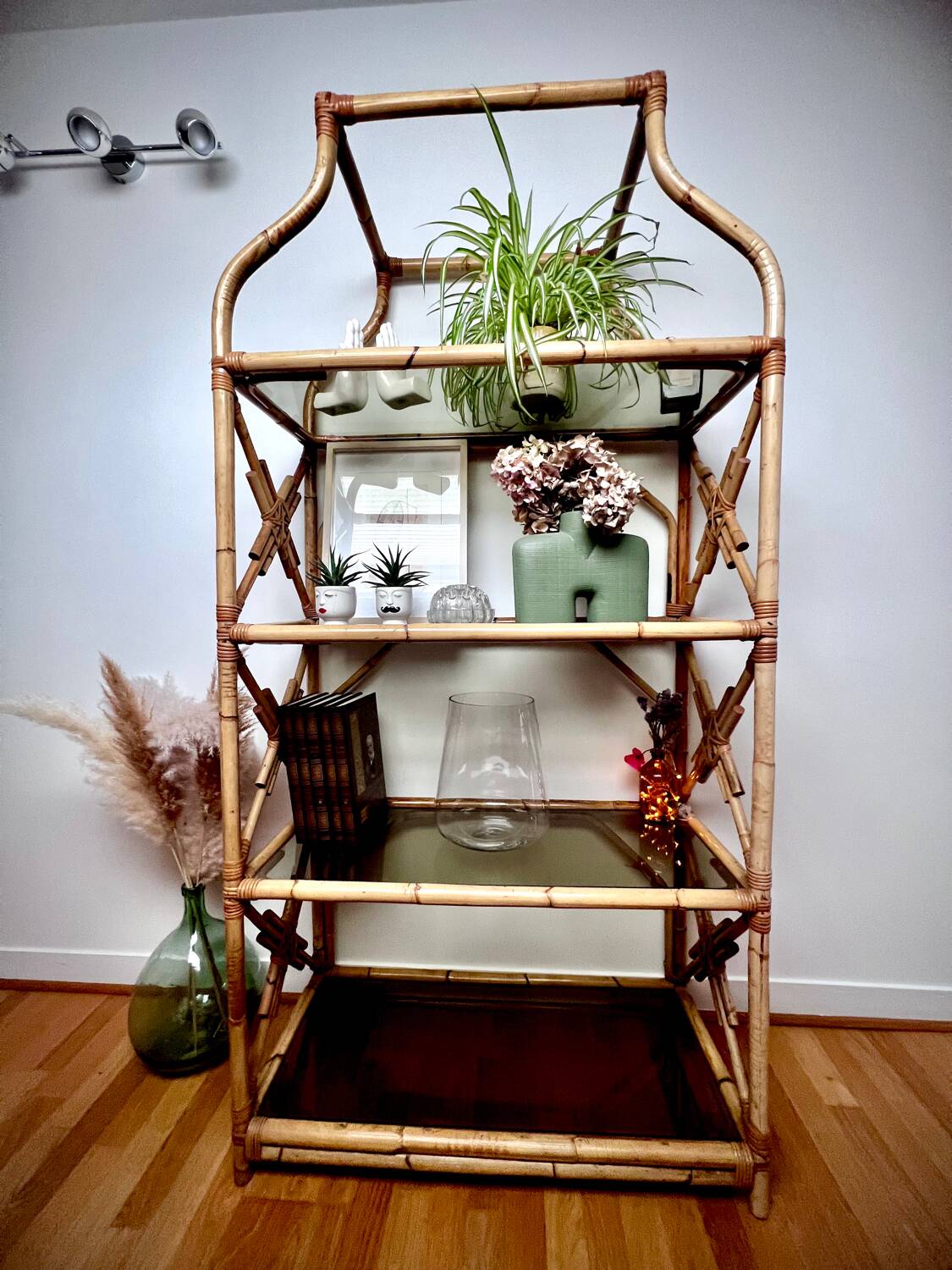 Rattan and glass shelf