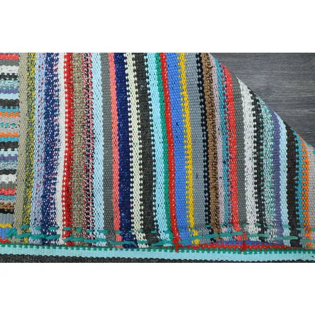 1970s Vintage Turkish Oushak Handmade Wool Cotton Blue Runner Rug 164x294
