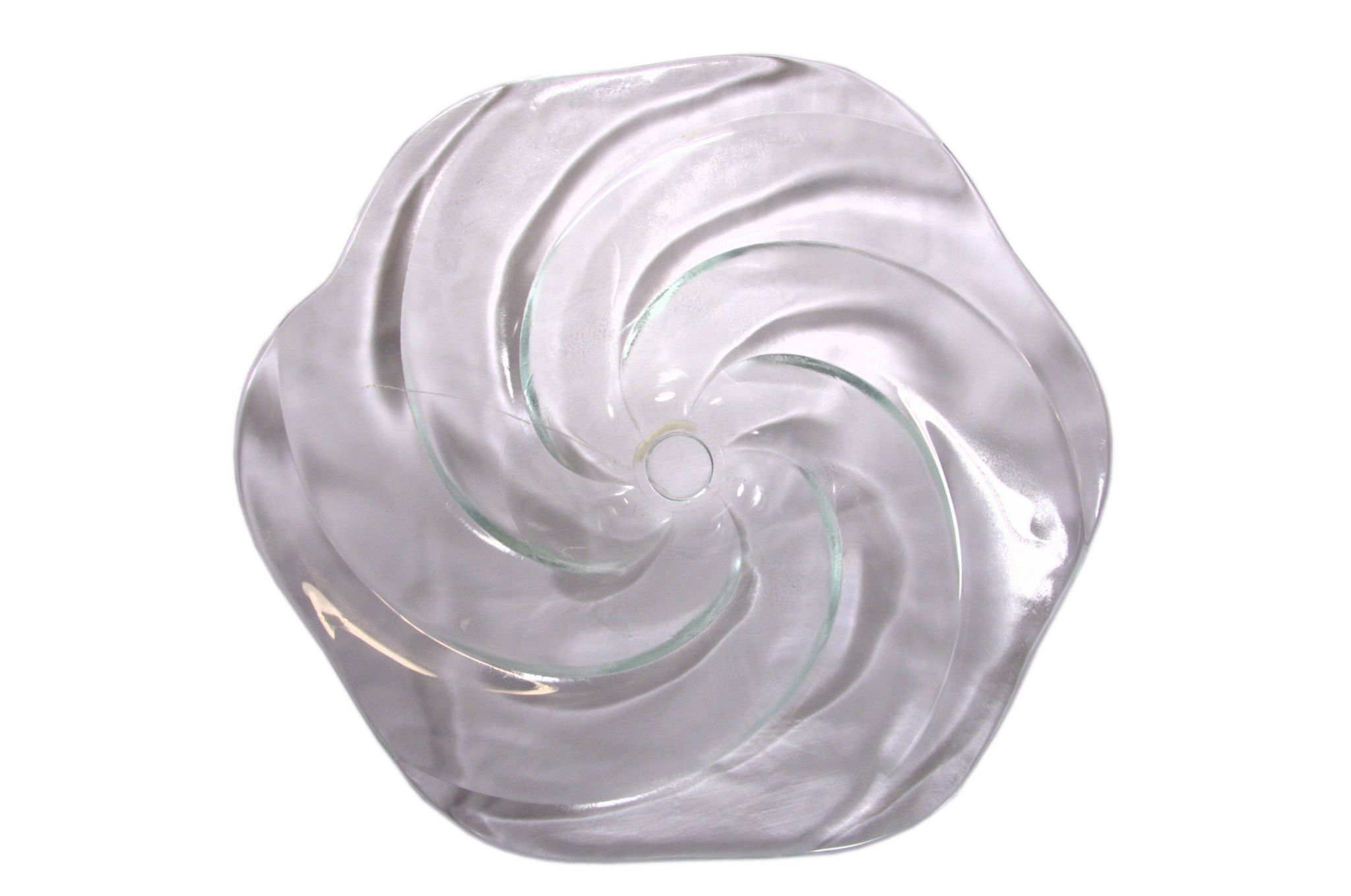 Coupe art-déco en verre pressé légèrement opaque, forme torsadée, 35x12cm