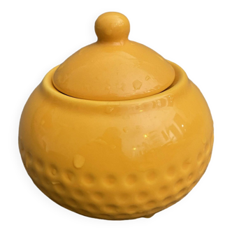 Covered salt or sugar pot signed Lethu • Lemon Yellow Pottery