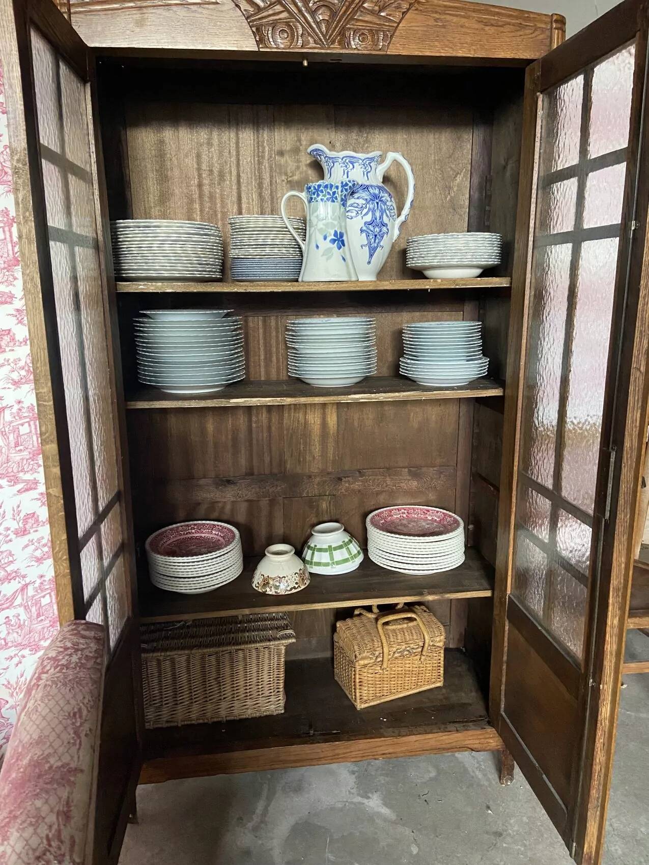 Small Art Deco period oak cabinet with glass front