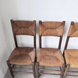 Set of 6 straw and oak Beauche chairs.