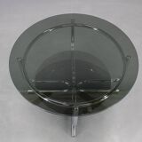1970s Italian chrome tubular coffee table with smoked glass, round