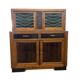 Vintage Art Deco display cabinet in wood with green stained glass.