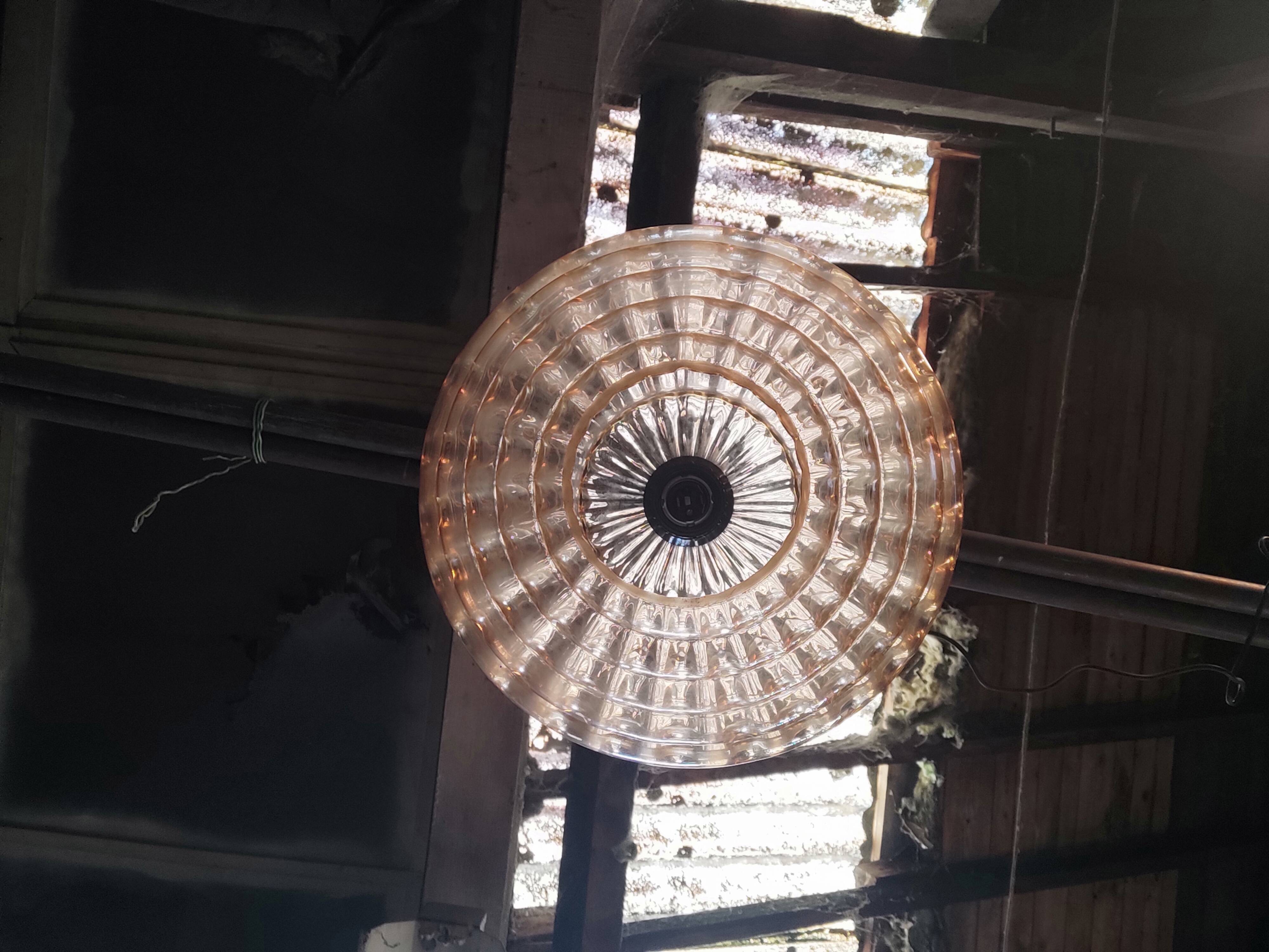 Lampe suspension vintage en verre marron transparent ondulé