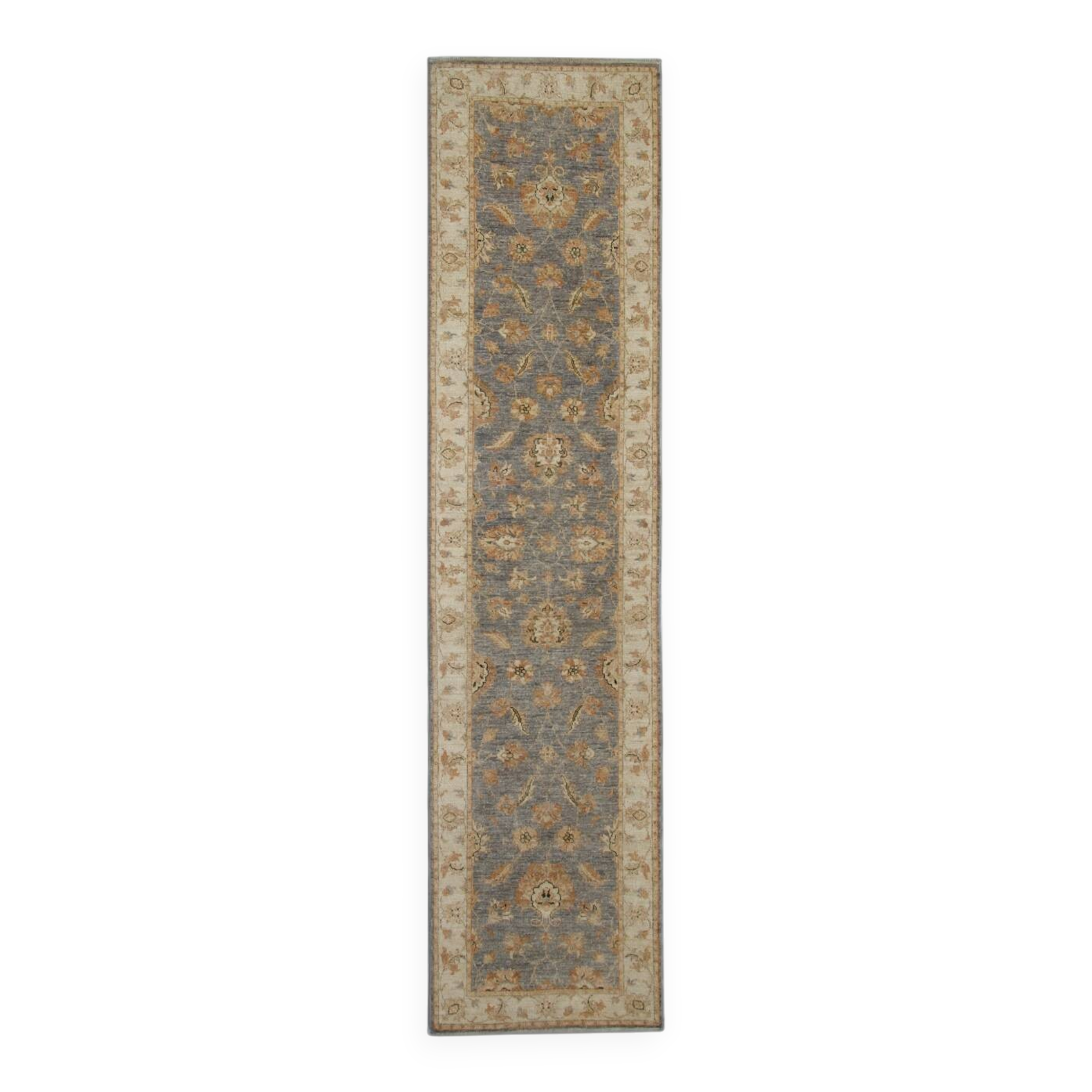 Handmade Beige & Grey Wool Runner Rug, Oriental Hallway Carpet 70x292 cm