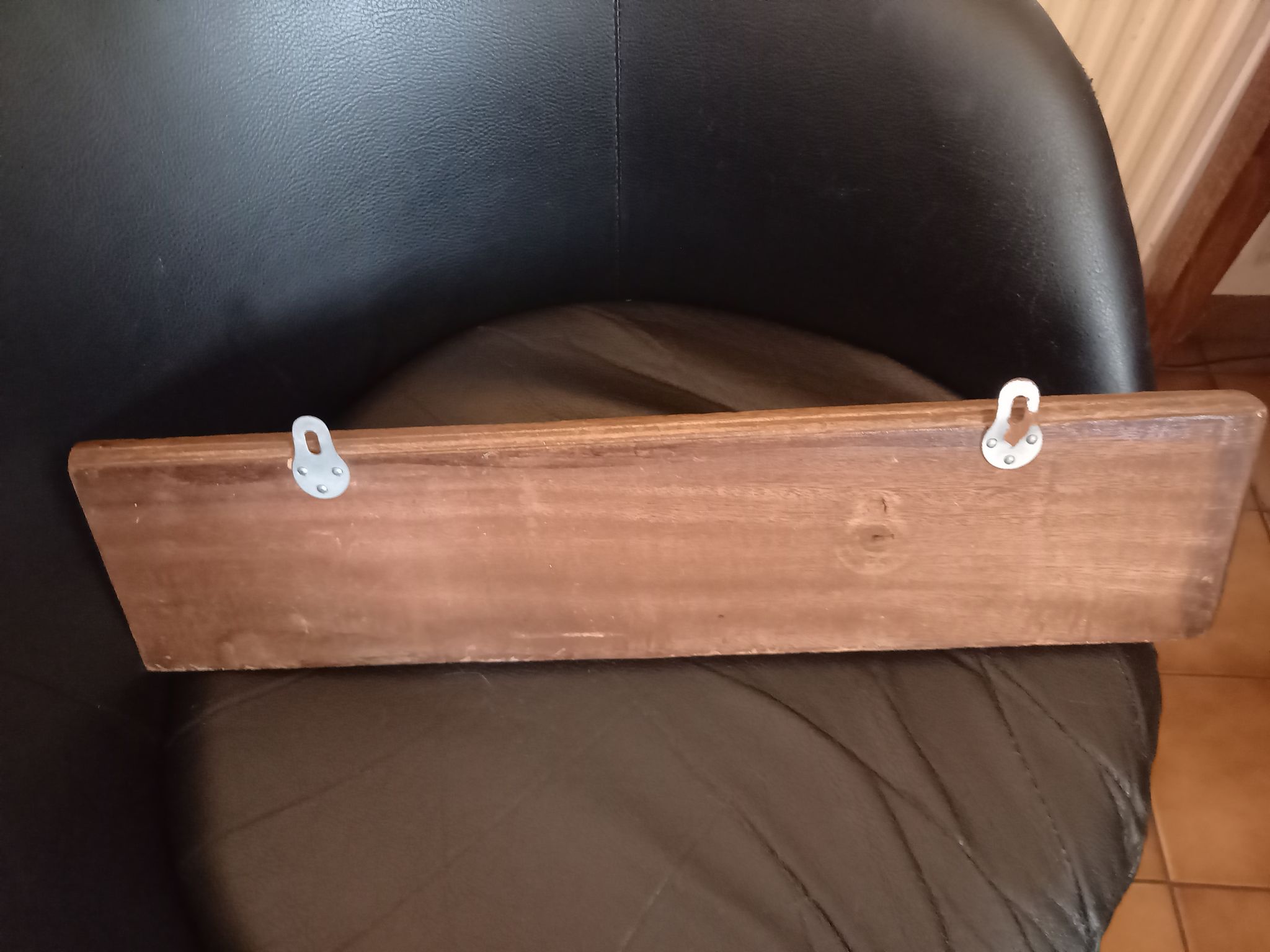 Old wooden coat rack 3 metal hooks
