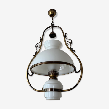 Laiton and opaline hanging lamp