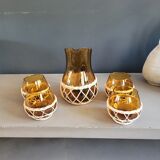 Amber glass and wicker lemonade service