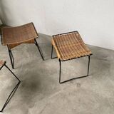 Set of three Raoul Guys wicker and metal stools