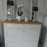 Chest of drawers of the year 1900 revisited, patinated pearl gray, wooden top.