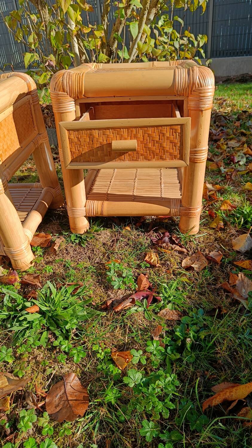Vintage bamboo bedside tables