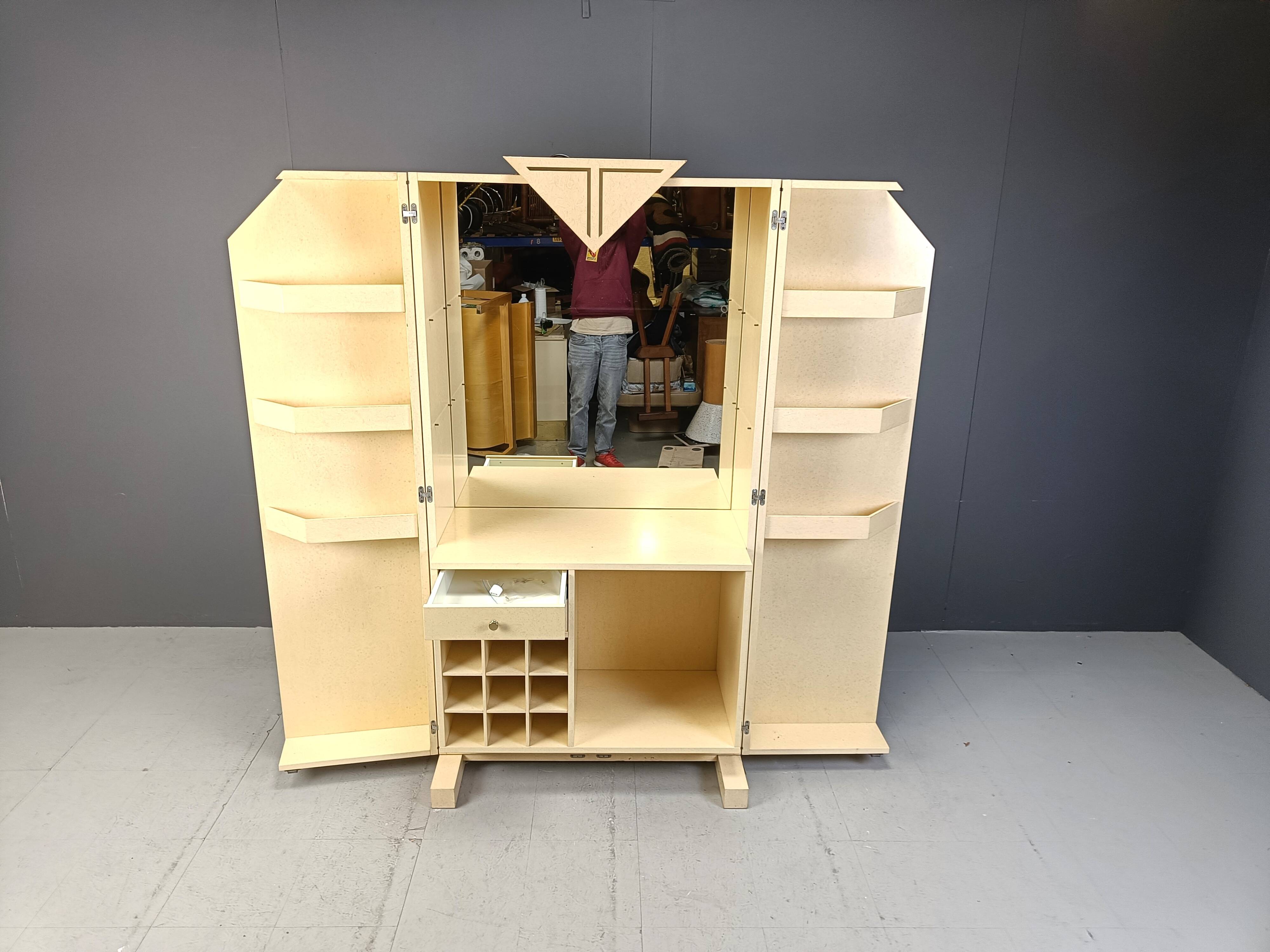 Vintage italian burl wood bar cabinet, 1970s