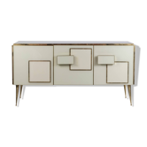 Enfilade géométrique en verre et laiton doré. Travail italien contemporain.