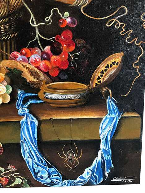 Binj. Oil on canvas XXth, still life signed and dated 04.96
