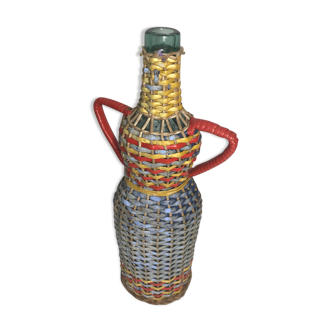 Old bottle glass + rattan + colors + cap vintage scoubidou