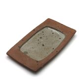 Rectangular dish in stoneware by Gustave Tiffoche, 1960s ceramics.