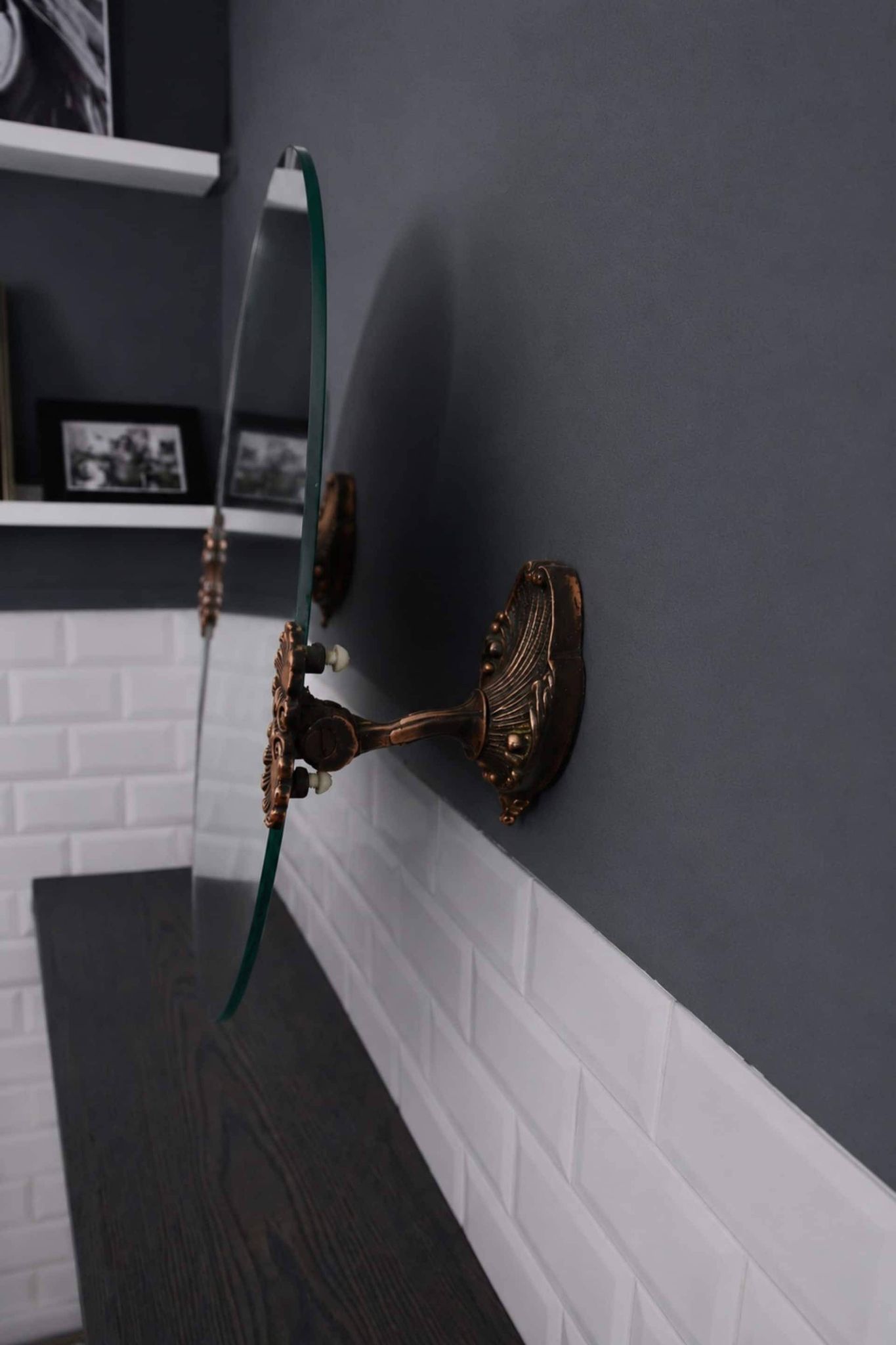 2 round mirrors made of copper alloy, 1940s-1950s