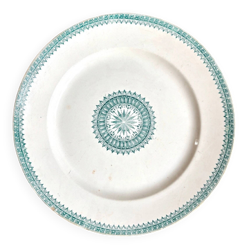 Plat rond Creil & Montereau en terre de fer verte, service "Anglais"