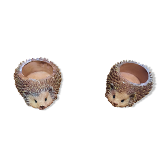 Pair of hedgehog candle holders