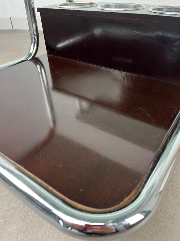 Table basse bar en chrome et verre fumé, années 70