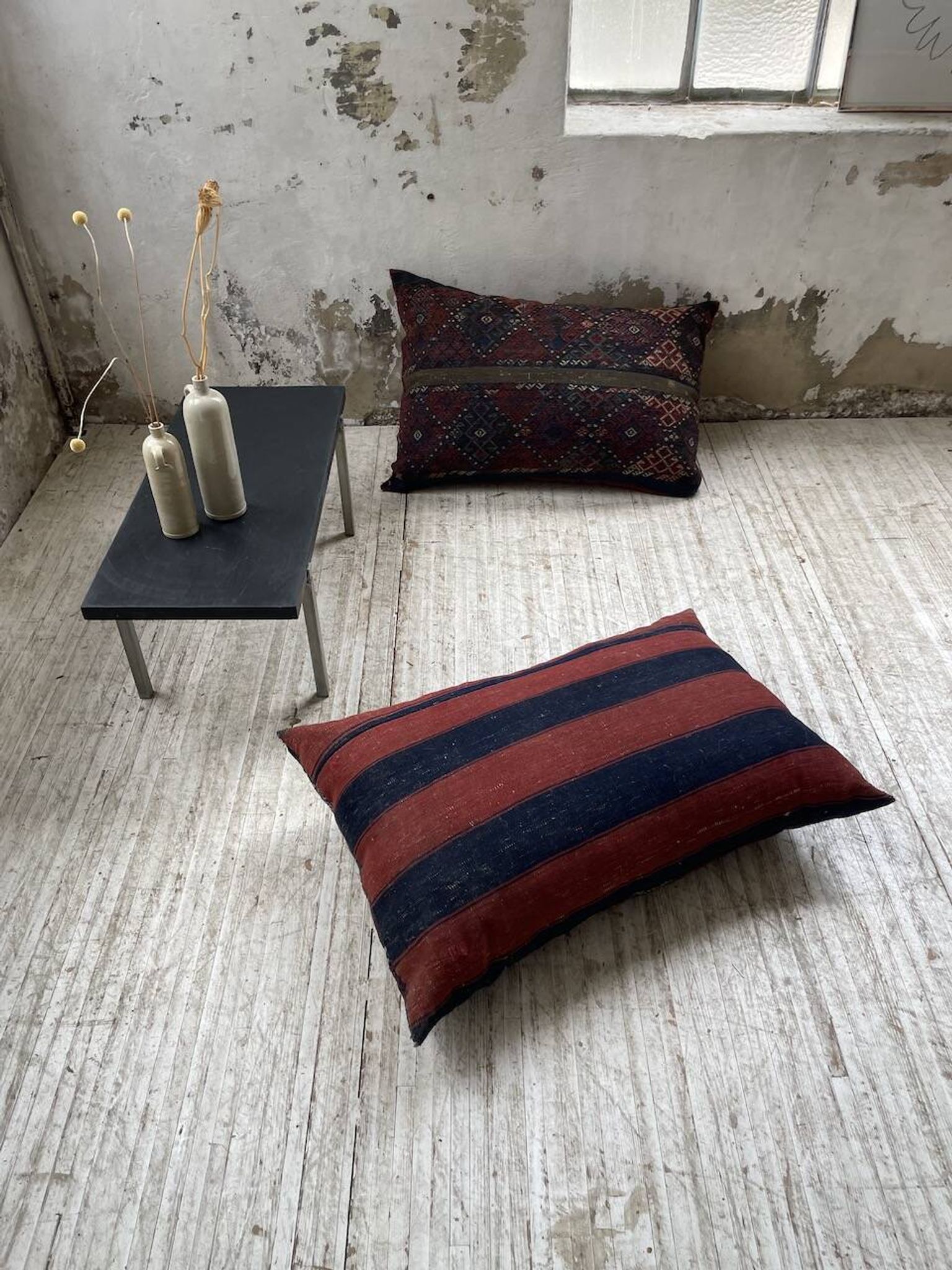 Pair of vintage XXL Kilim cushions