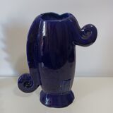 Vase face glazed earthenware blue design XXe Sandra Corina Paris