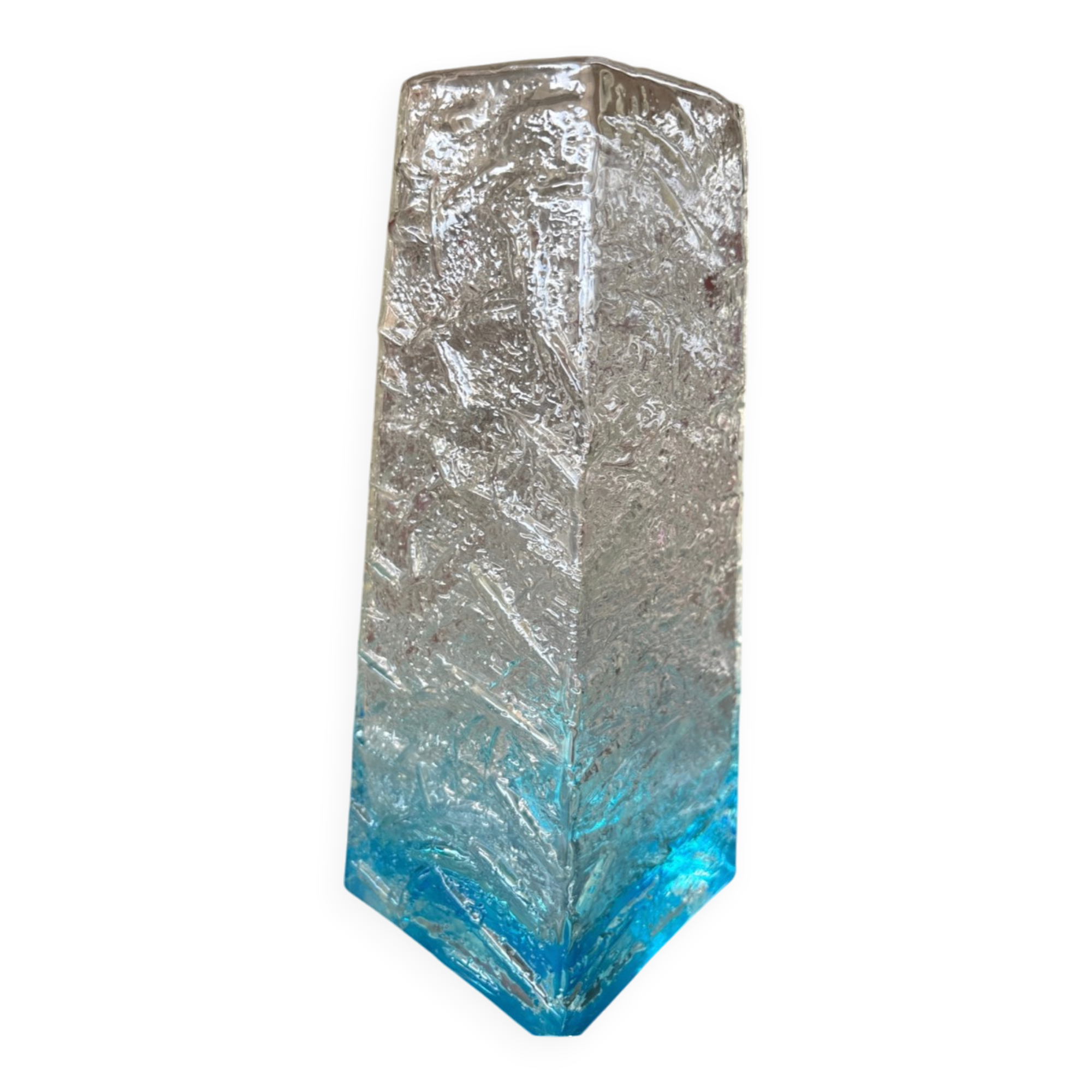 Vintage textured blue glass vase. 1970s.