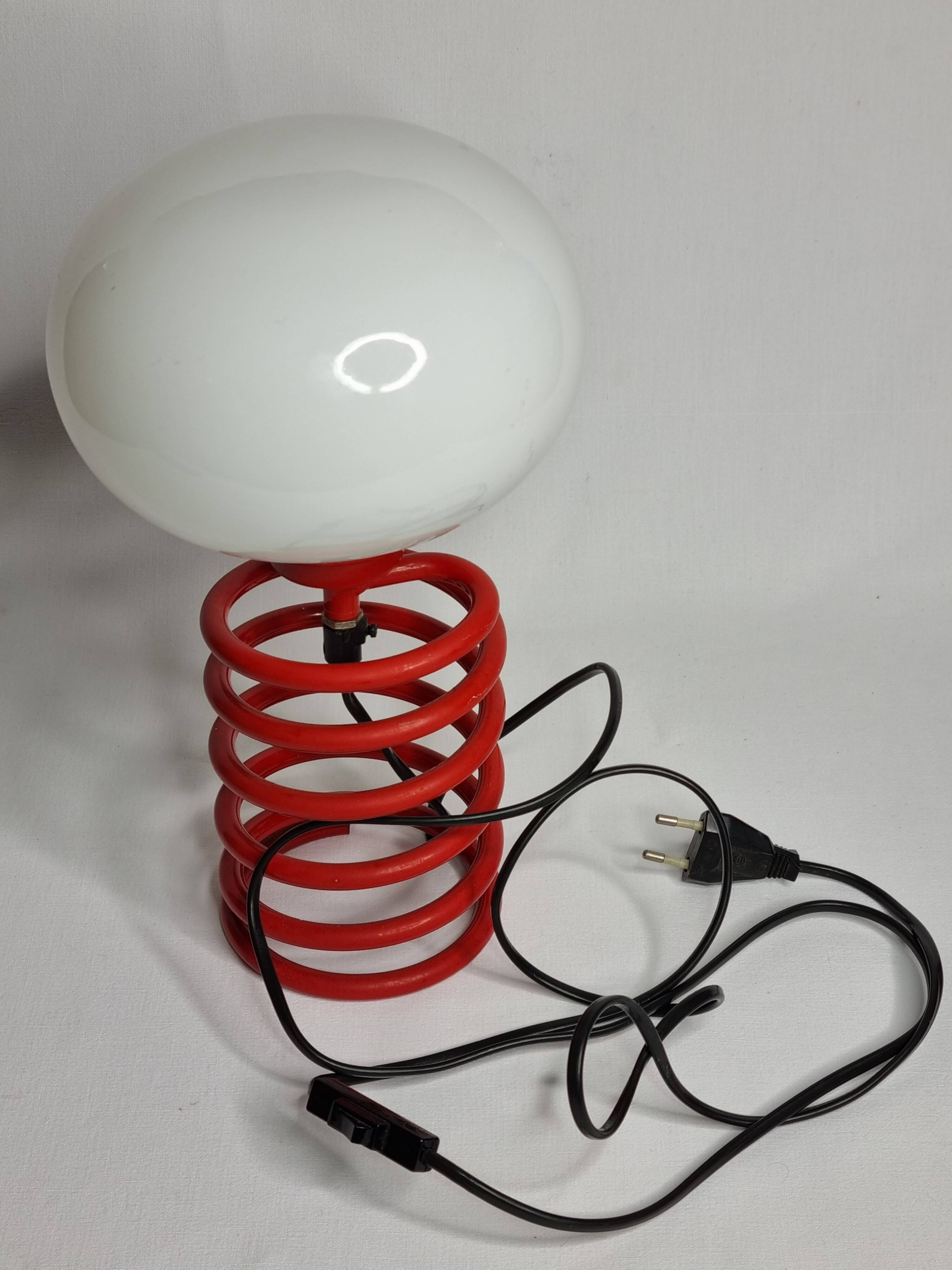 Vintage red lacquered spring lamp, 70s