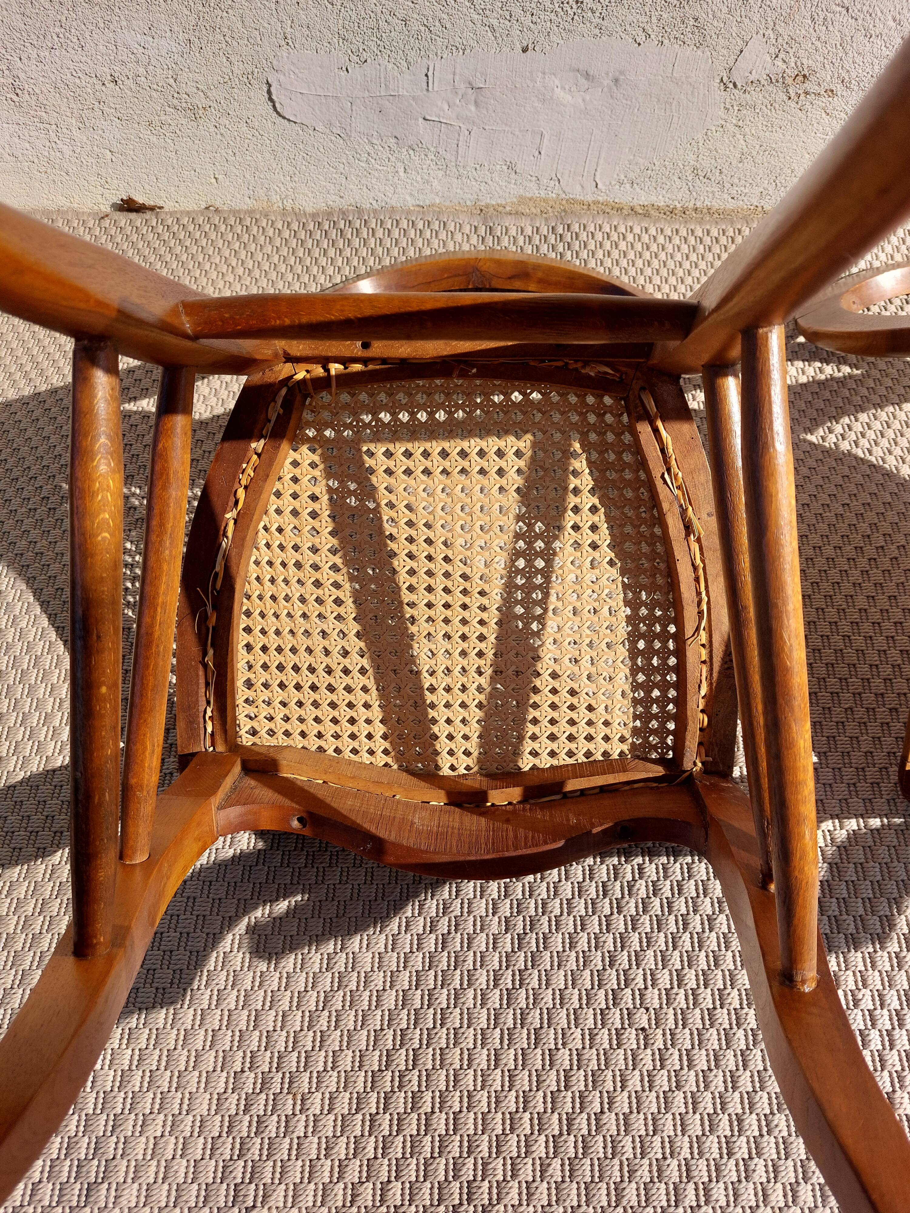pair of Art Nouveau chairs, cane and faux leather