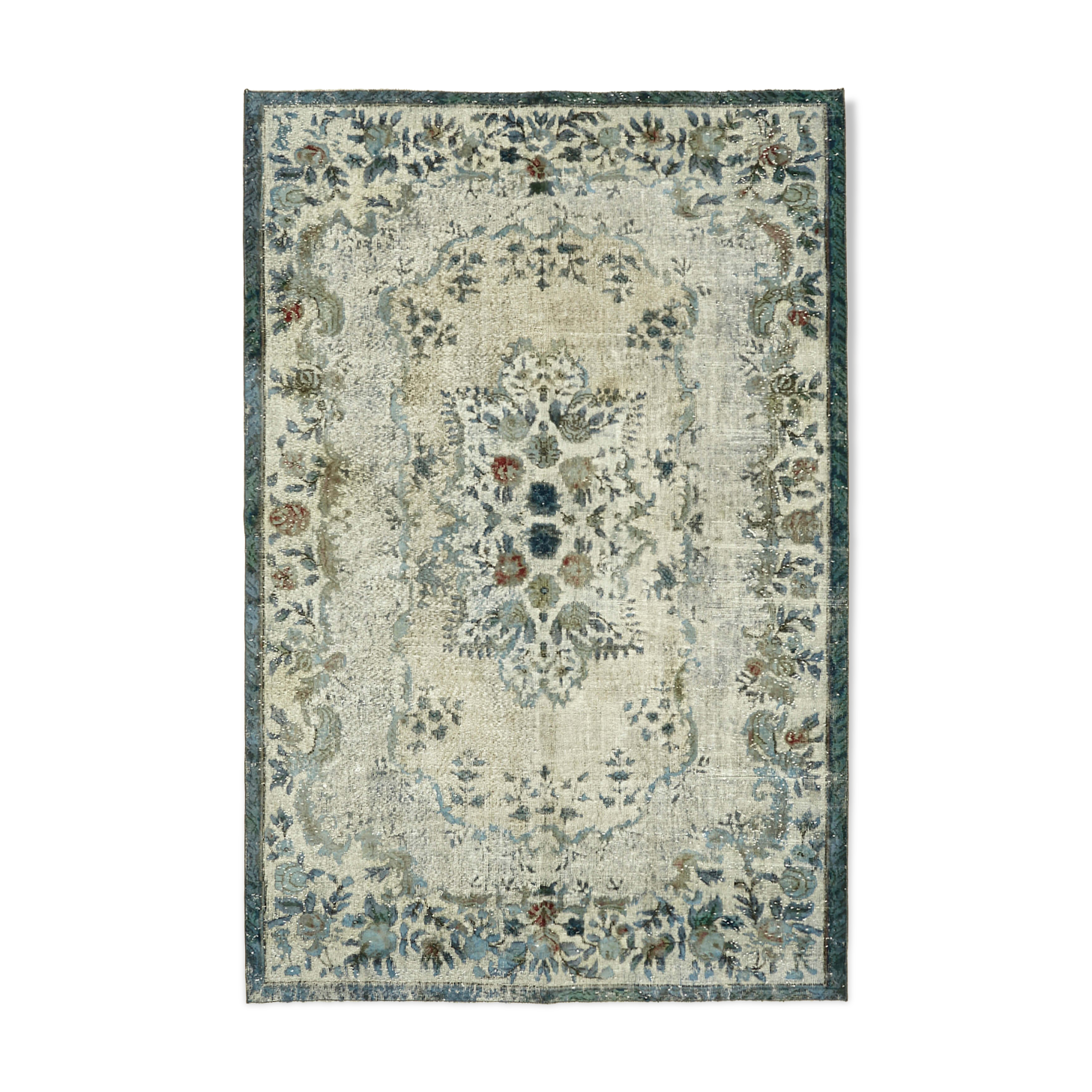 Handwoven anatolian 1980s 187 cm x 277 cm blue rug