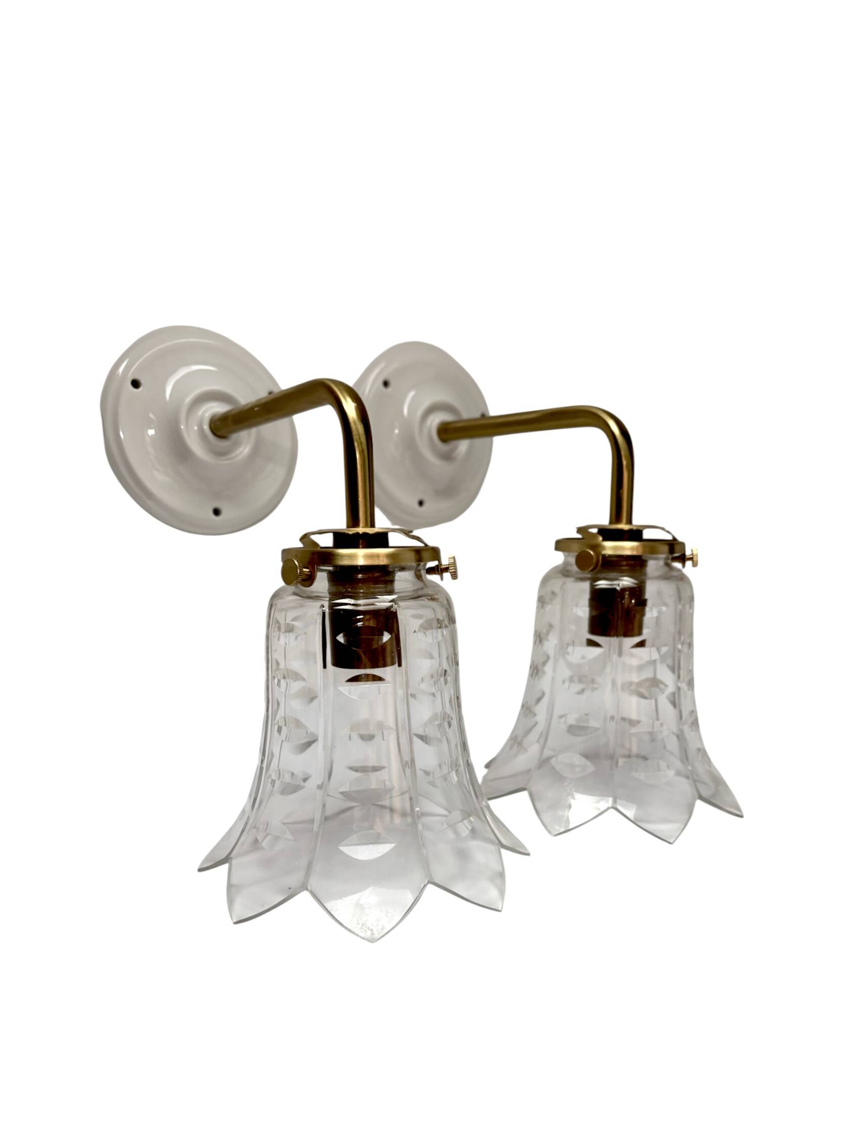 Pair of ceramic and glass wall sconces