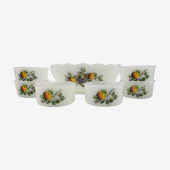 Arcopal france - opaline dessert service, "fruits de france" model - 1970s